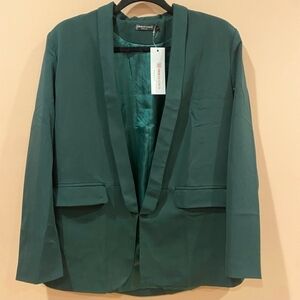 Forest Green Blazer Contemporary Open Front Design
